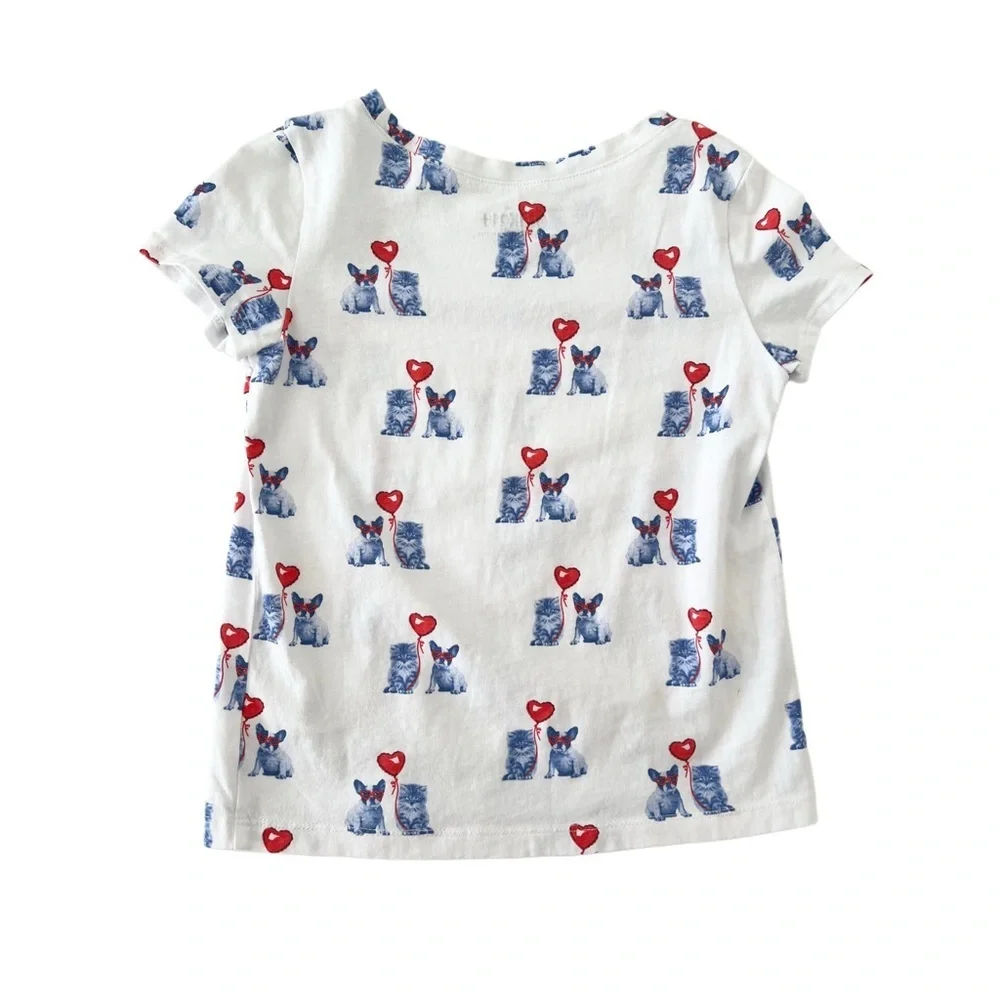 OshKosh B'gosh White and Blue Puppy & Kitten with Red Heart Print Tee | Girls 5T